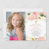 Elegant blush roze goudmeisje eerste communiqué fo kaart (Voorkant)