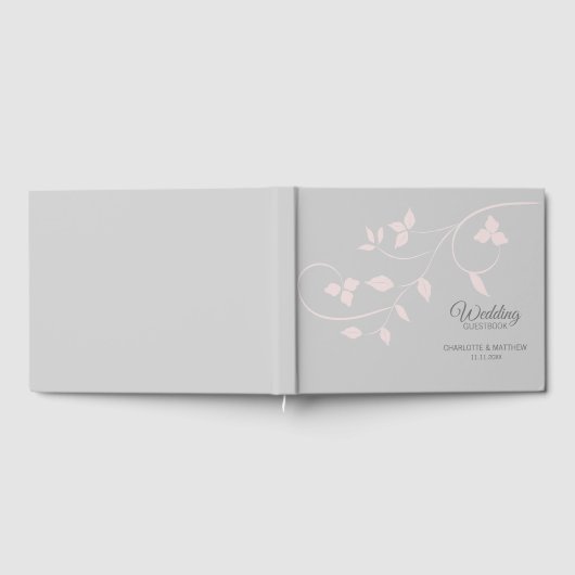 Elegant Blush Roze & Grijs Vine Bruiloft Gastenboek (Volledig)