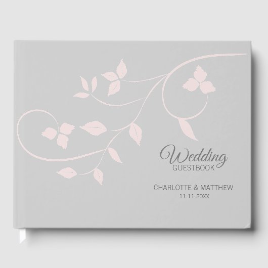 Elegant Blush Roze & Grijs Vine Bruiloft Gastenboek (Voorkant)