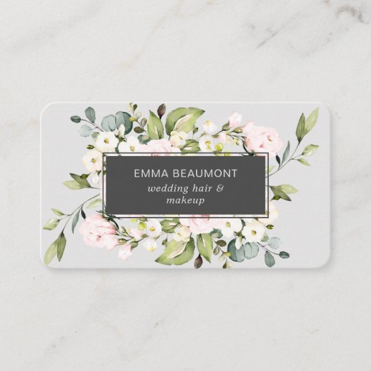Elegant Blush Roze Grijs Waterverf Bloemen Bloei Visitekaartje (Voorkant)