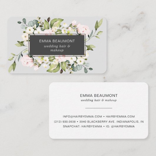 Elegant Blush Roze Grijs Waterverf Bloemen Bloei Visitekaartje (Voorkant / Achterkant)