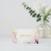 Elegant Blush Roze & Grijs Waterverf Stijlvol Goud Visitekaartje (Staand voorkant)