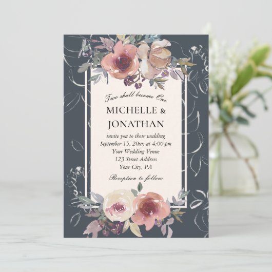 Elegant Blush Roze Herfst Bloemen Christelijk Brui Kaart (Staand voorkant)