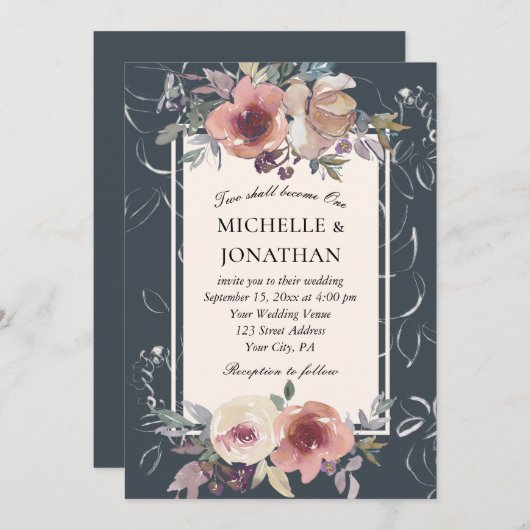 Elegant Blush Roze Herfst Bloemen Christelijk Brui Kaart (Voorkant / Achterkant)