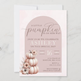 Elegant Blush Roze Herfst Pompoen Baby shower Kaart