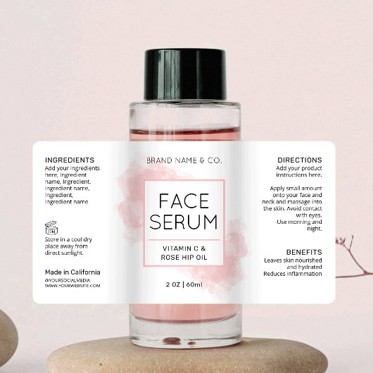 Elegant Blush Roze Huidverzorging Cosmetische Fles Etiket