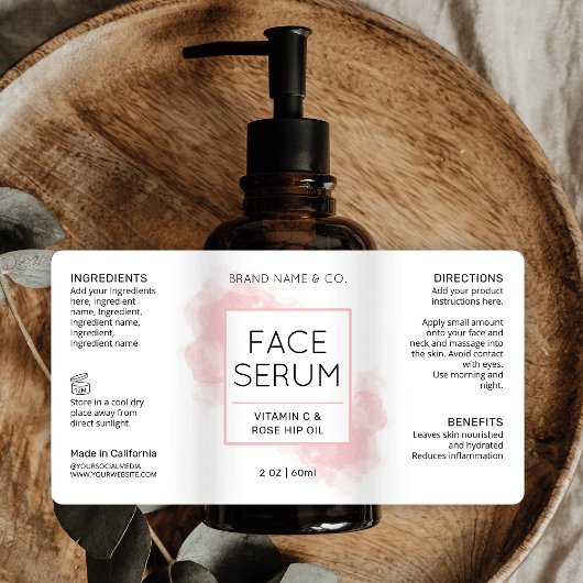 Elegant Blush Roze Huidverzorging Cosmetische Fles Etiket