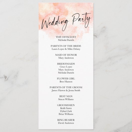 Elegant Blush Roze Huwelijksprogramma Programmakaart (Achterkant)