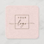 Elegant blush roze linnen look custom logo vierkante visitekaartje (Voorkant)