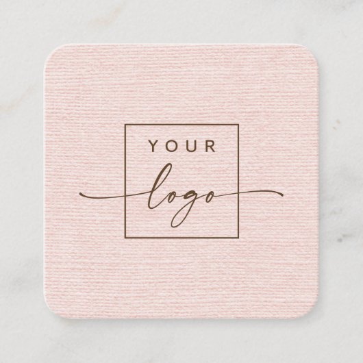 Elegant blush roze linnen look custom logo vierkante visitekaartje (Voorkant)