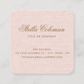 Elegant blush roze linnen look custom logo vierkante visitekaartje (Achterkant)