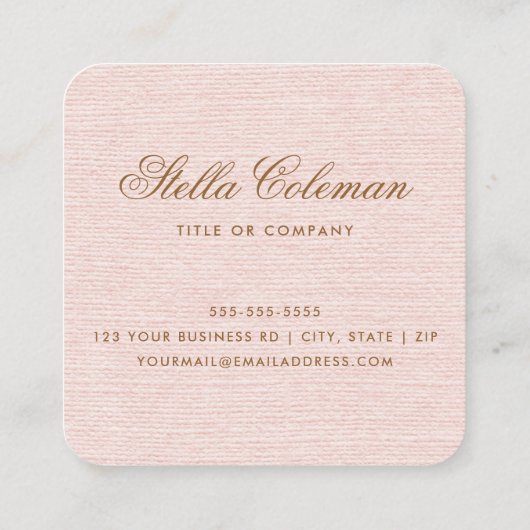 Elegant blush roze linnen look custom logo vierkante visitekaartje (Achterkant)