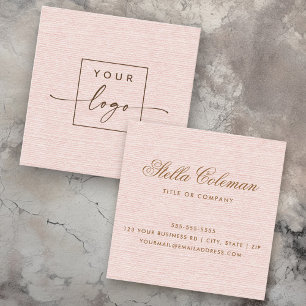 Elegant blush roze linnen look custom logo vierkante visitekaartje