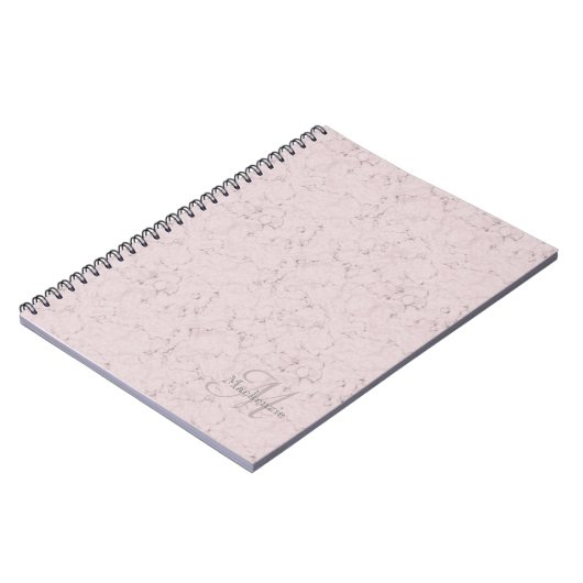 Elegant Blush Roze Marble Custom Name Monogram Notitieboek (Linkerzijde)