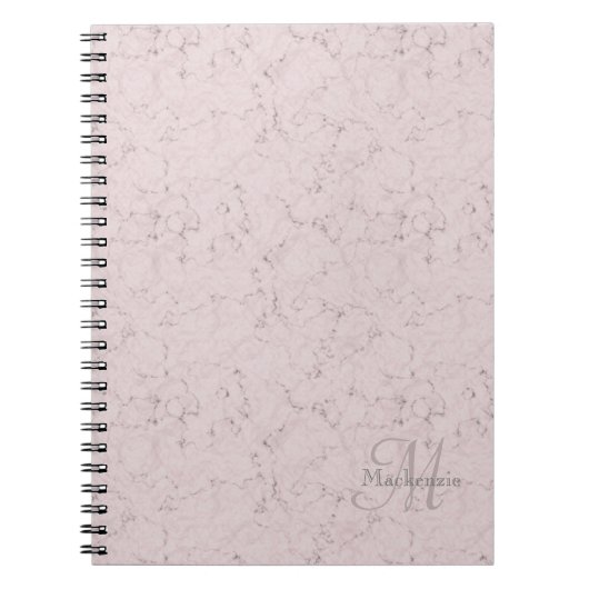 Elegant Blush Roze Marble Custom Name Monogram Notitieboek (Voorkant)