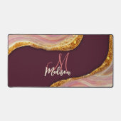Elegant blush roze marmer faux goudglitter bureaumat (Voorkant)