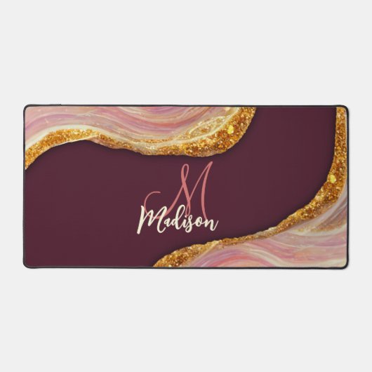 Elegant blush roze marmer faux goudglitter bureaumat (Voorkant)