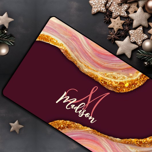 Elegant blush roze marmer faux goudglitter bureaumat