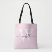 Elegant Blush Roze Meisje Gepersonaliseerd Monogra Tote Bag (Voorkant)