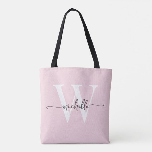 Elegant Blush Roze Meisje Gepersonaliseerd Monogra Tote Bag (Achterkant)