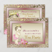 Elegant Blush Roze Meisjes Tea Party Baby shower Kaart (Voorkant / Achterkant)