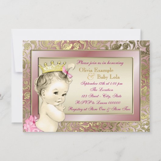 Elegant Blush Roze Meisjes Tea Party Baby shower Kaart (Achterkant)