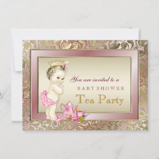 Elegant Blush Roze Meisjes Tea Party Baby shower Kaart (Voorkant)