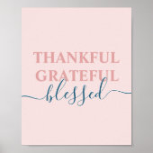 Elegant blush roze met dankbare dankbaarheid gezeg poster (Voorkant)