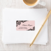 Elegant Blush roze met zwarte kant uniek Etiket (Insitu)