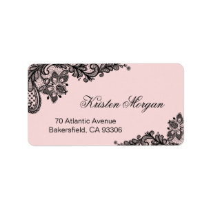 Elegant Blush roze met zwarte kant uniek Etiket
