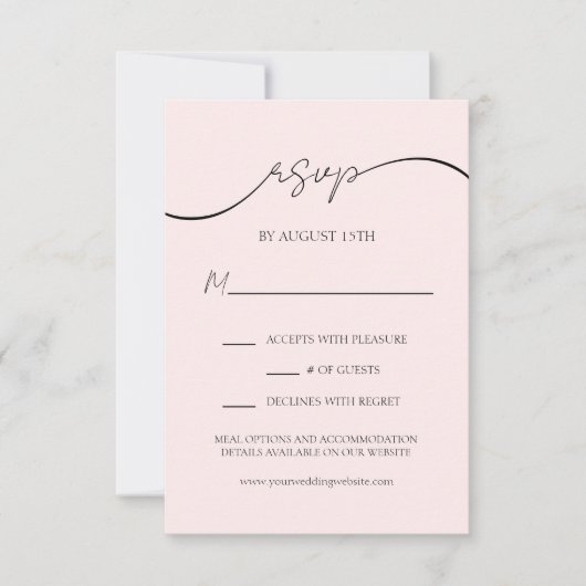 Elegant Blush Roze Modern Script Bruiloft RSVP Kaa (Voorkant)