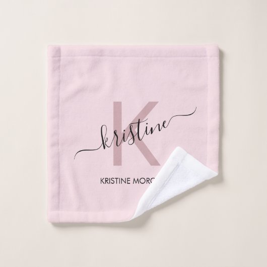 Elegant blush roze monogram bad handdoek (Wasdoekje)