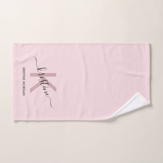 Elegant blush roze monogram bad handdoek (Handdoek)