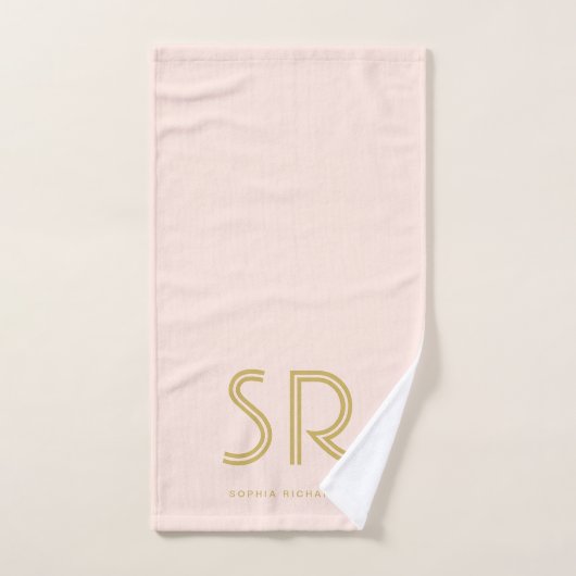 Elegant blush roze monogram bad handdoek (Handdoek)