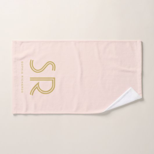 Elegant blush roze monogram bad handdoek (Handdoek)