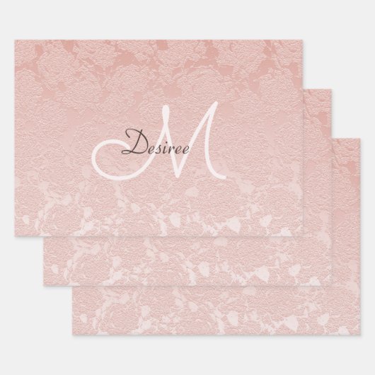 Elegant Blush Roze Monogram Bloemen Moderne Kunst Inpakpapier Vel (Set)
