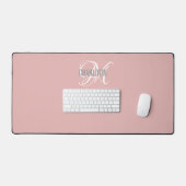 Elegant blush roze monogram bureaumat (Keyboard & Muis)