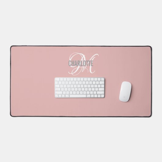Elegant blush roze monogram bureaumat (Keyboard & Muis)