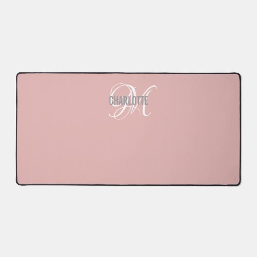 Elegant blush roze monogram bureaumat (Voorkant)