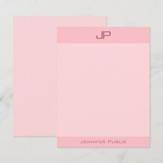 Elegant Blush Roze Monogram Eenvoudige Moderne Sja Notitiekaartje (Voorkant / Achterkant)