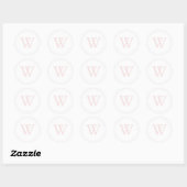 Elegant Blush Roze Monogram Initiaal Wit Ronde Sticker (Vel)