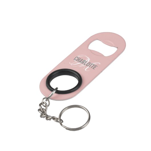 Elegant blush roze monogram mini flessenopener (Achterkant Gekanteld)
