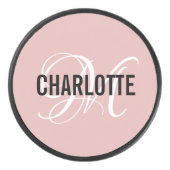 Elegant blush roze monogram naam hockey puck (Voorkant)