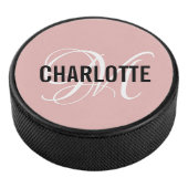 Elegant blush roze monogram naam hockey puck (3/4)