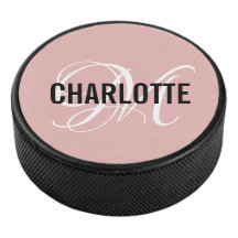 Elegant blush roze monogram naam hockey puck