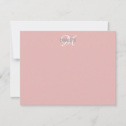 Elegant blush roze monogram notitiekaartje (Voorkant)