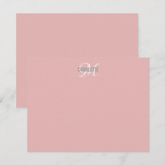 Elegant blush roze monogram notitiekaartje (Voorkant / Achterkant)