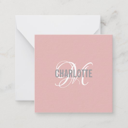 Elegant blush roze monogram notitiekaartje (Voorkant)