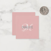Elegant blush roze monogram notitiekaartje (Voorkant / Achterkant in situ)