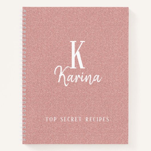 Elegant blush roze monogram script name recept notitieboek (Voorkant)